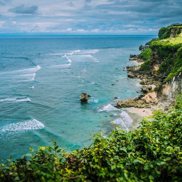 Rock on Impossible Beach in Evening Light, luxus cottage on the hill, Bali Indonesia.